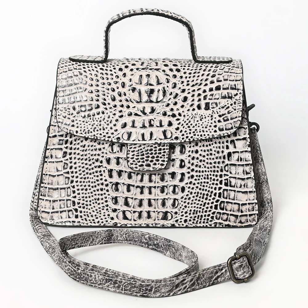 American Darling White Croc-Embossed Leather Crossbody Handbag Last Rodeo Western Wear & Hat Bar