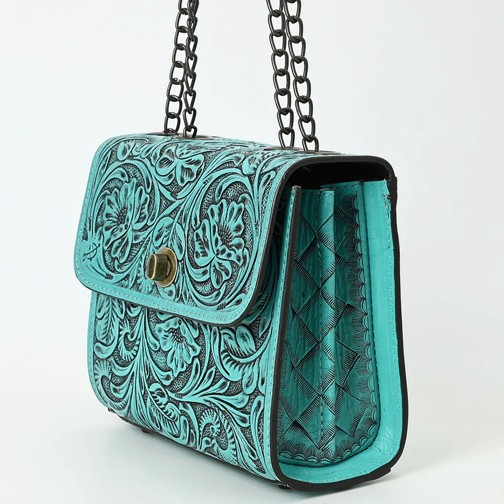American Darling Turquoise Hand-Tooled Floral Leather Crossbody Bag Last Rodeo Western Wear & Hat Bar