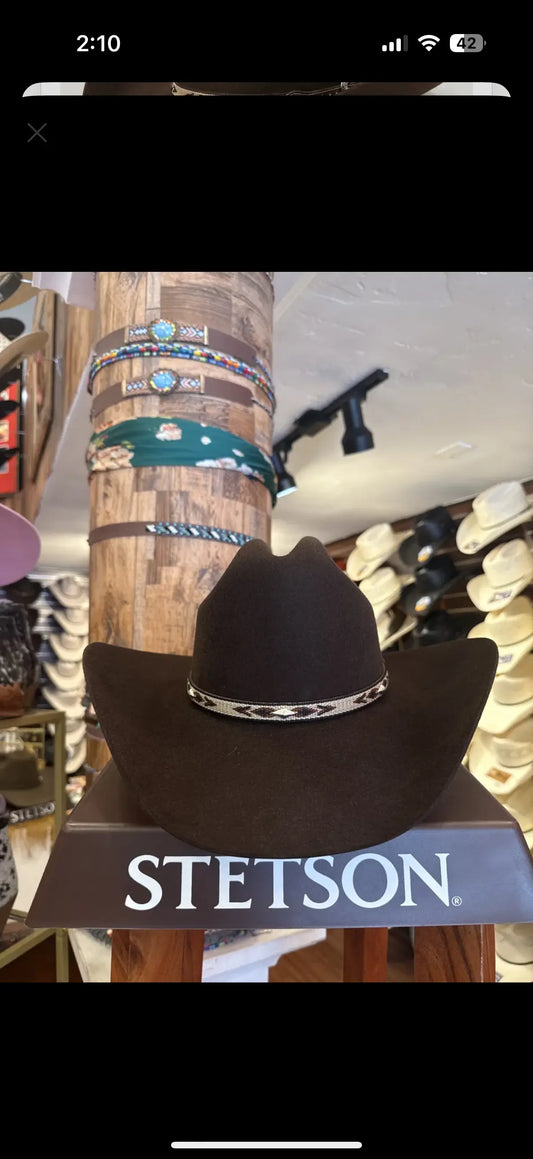 The Copperhead chocolate Stetson on display stand