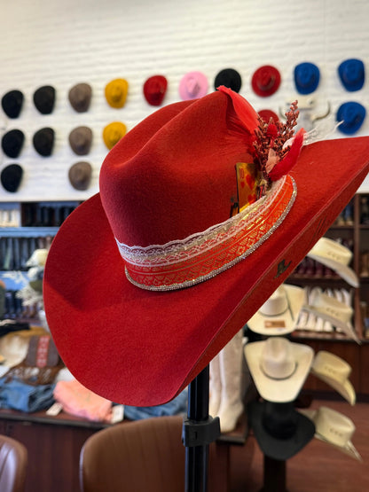 Custom Red Felt Cowboy Hat – Burned Edge Western Hat Last Rodeo Western Wear & Hat Bar