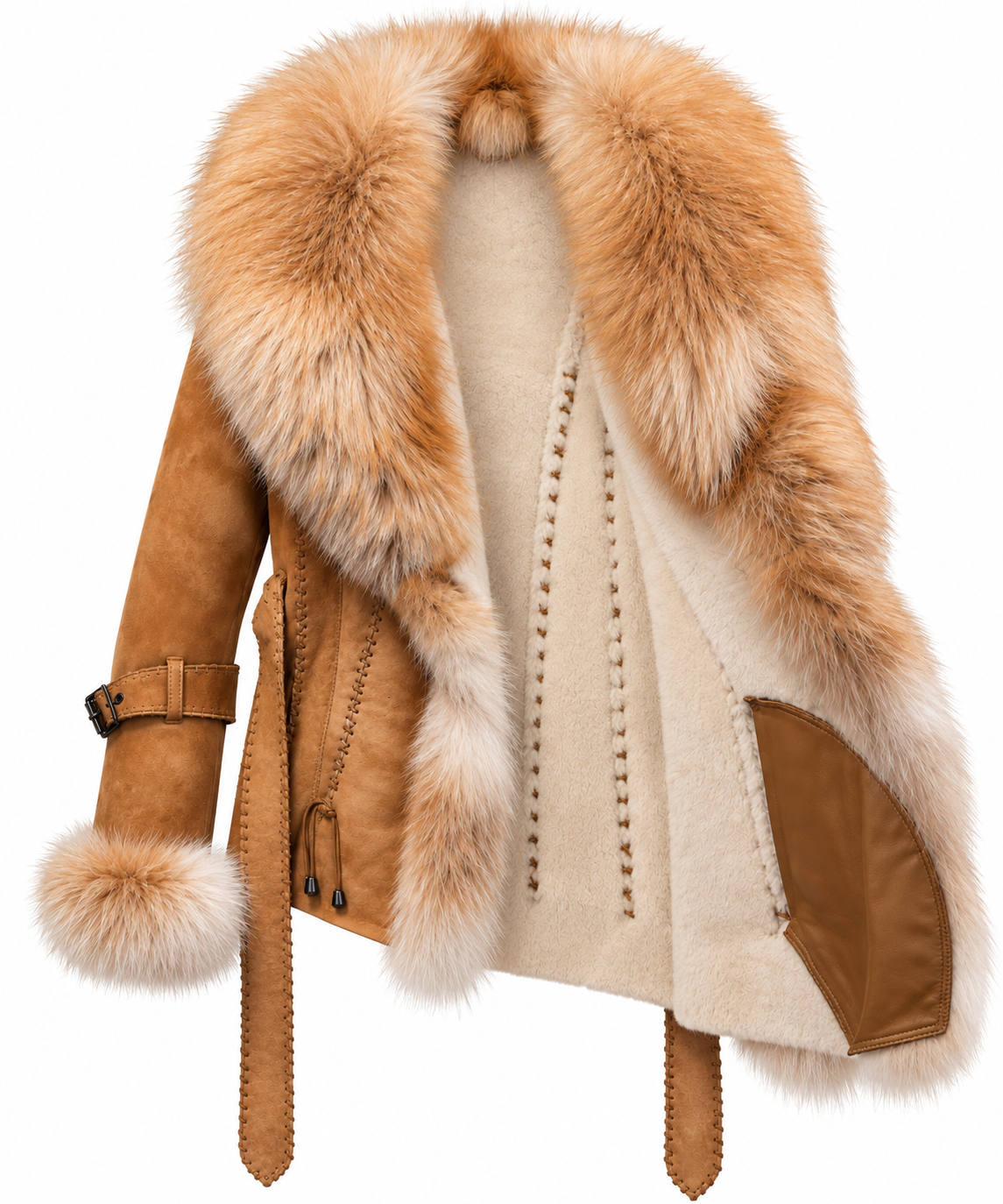 Women’s Luxury Fox Fur & Lambskin Shearling Western Coat
