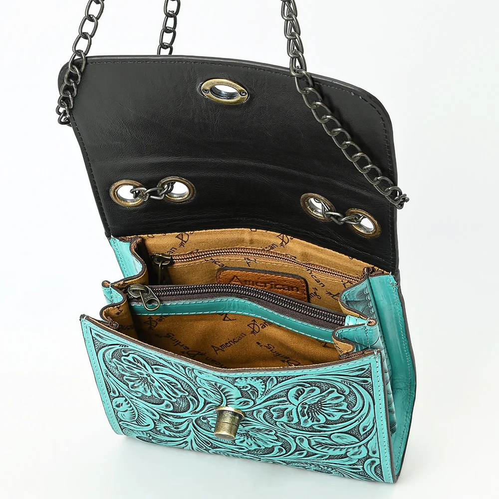 American Darling Turquoise Hand-Tooled Floral Leather Crossbody Bag Last Rodeo Western Wear & Hat Bar