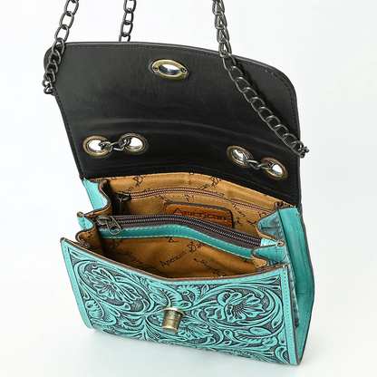 American Darling Turquoise Hand-Tooled Floral Leather Crossbody Bag Last Rodeo Western Wear & Hat Bar