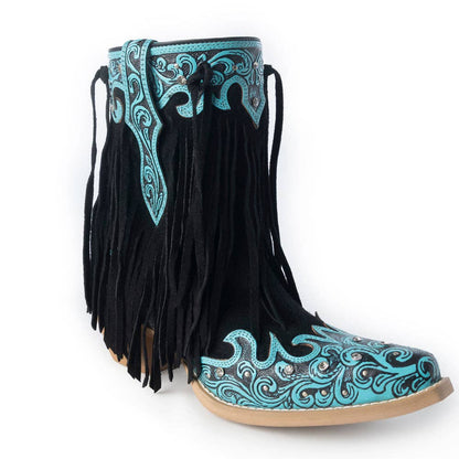Side zip and 2 inch heel on Nashville Nights fringe cowgirl boots