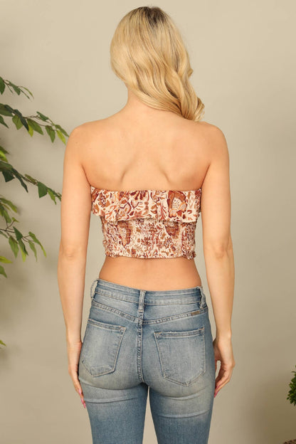 Smocked Ruffle Floral Tube Top