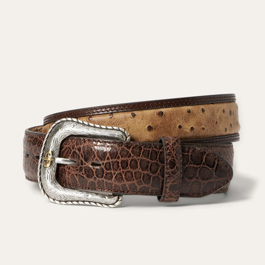 Stetson men’s ostrich print croco embossed western belt cognac and California nut