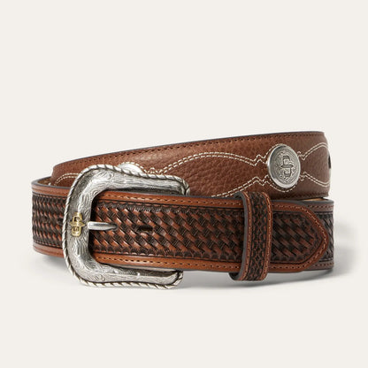 Stetson men’s pebble leather basket weave western belt natural and brown