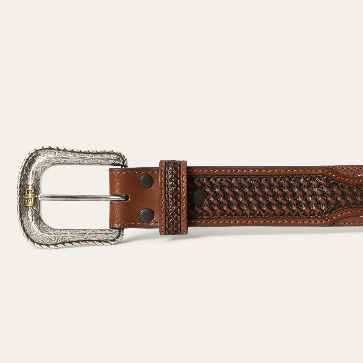 Stetson basket weave belt buckle and concho detail