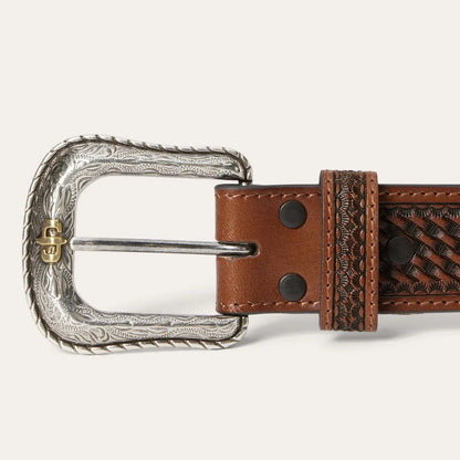 Stetson natural pebble leather belt tip and holes