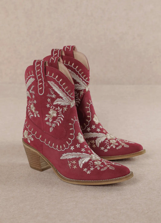 Red Wildflower Embroidered Cowgirl Boots