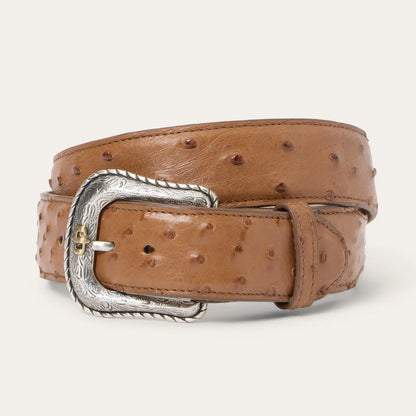 Stetson men’s genuine ostrich western tab belt in antique cognac