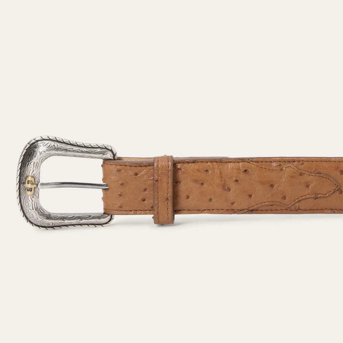 Stetson antique cognac ostrich belt buckle detail