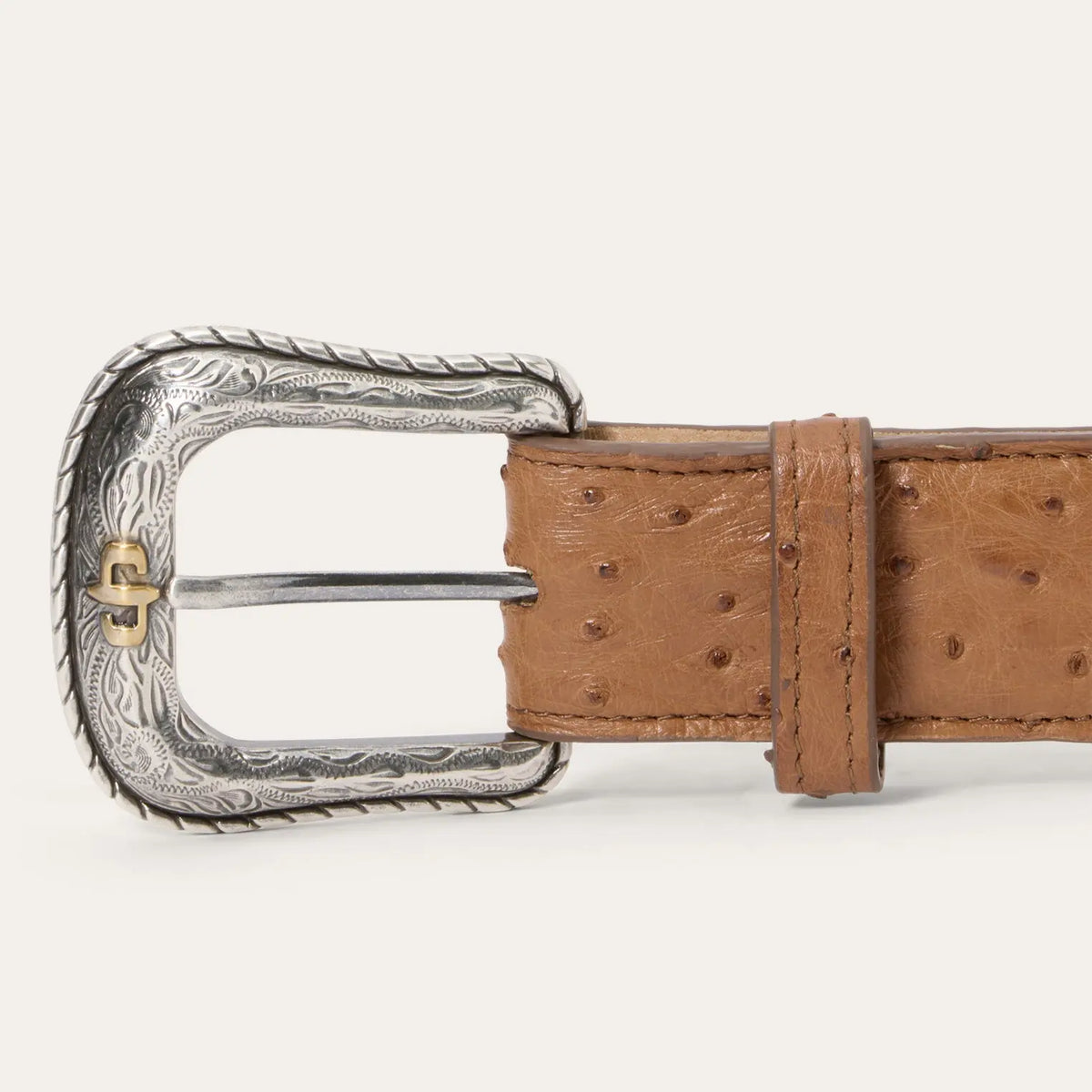 Stetson antique cognac ostrich belt tip and holes