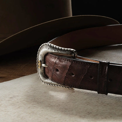 Stetson cigar caiman belt worn with jeans