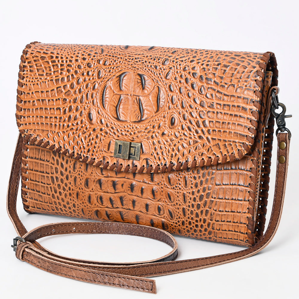 American Darling Brown Crocodile-Embossed Leather Crossbody Bag Last Rodeo Western Wear & Hat Bar