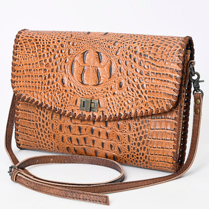 American Darling Brown Crocodile-Embossed Leather Crossbody Bag Last Rodeo Western Wear & Hat Bar
