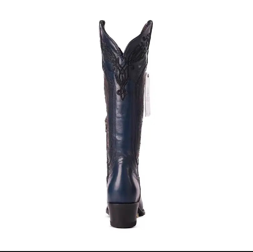 Women’s Snip Toe Western Cowboy Boots – 16” Tall Embroidered Leather Last Rodeo Western Wear & Hat Bar