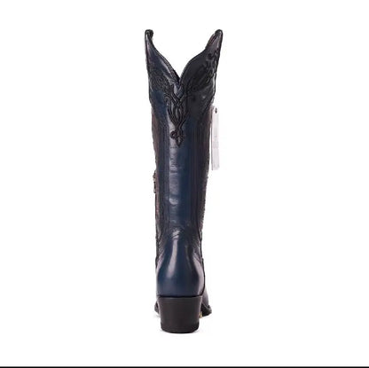 Women’s Snip Toe Western Cowboy Boots – 16” Tall Embroidered Leather Last Rodeo Western Wear & Hat Bar