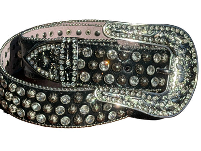 Black Rhinestone Western Belt – Crystal Studded Cowgirl Belt Last Rodeo Western Wear & Hat Bar