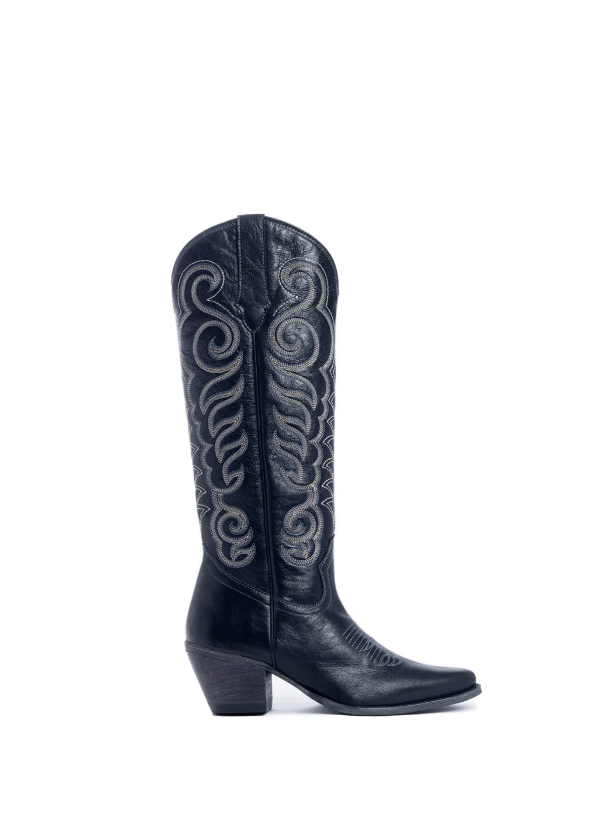 Black Embroidered Tall Western Boots