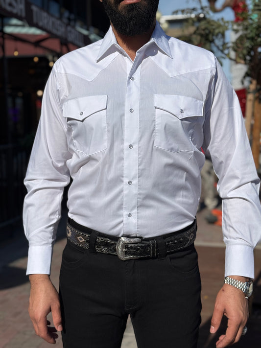 Men's Classic White Western Pearl Snap Shirt