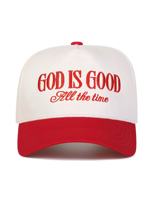 God Is Good All the Time Trucker Hat – Red & White Western Faith Cap