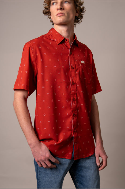 Kimes Ranch Dunn Short Sleeve Western Shirt – Red Star Print