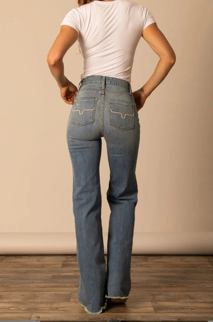 Women’s High Rise Wide Leg Western Jeans – Light Wash Stretch Denim | Raw Hem Cowgirl Fit Last Rodeo Western Wear & Hat Bar