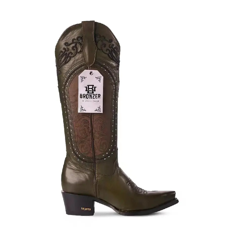 Women’s Cognac Snip Toe Western Cowboy Boots – 16” Tall Embroidered Leather Last Rodeo Western Wear & Hat Bar