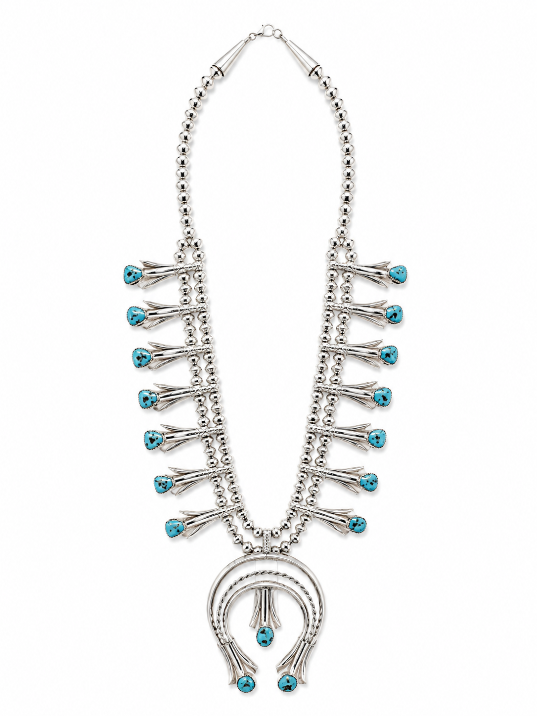 Native American Sterling Silver & Turquoise Squash Blossom Necklace & Earring Set Last Rodeo Western Wear & Hat Bar