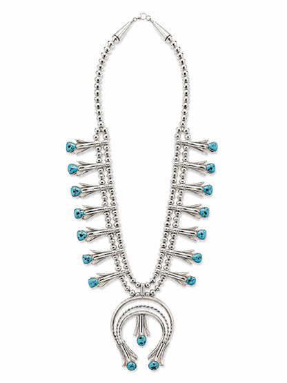 Native American Sterling Silver & Turquoise Squash Blossom Necklace & Earring Set Last Rodeo Western Wear & Hat Bar