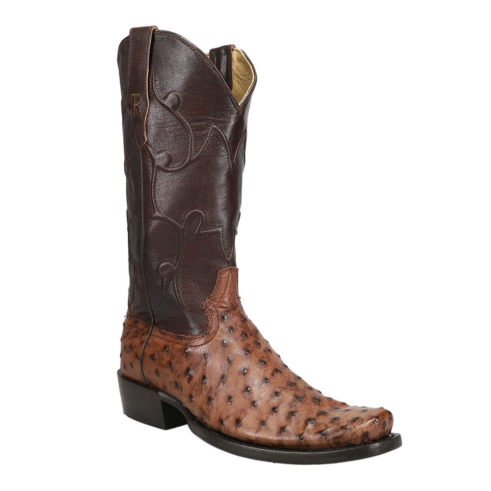 R. Watson Men’s Full Quill Ostrich Square Toe Cowboy Boots – Brown | 13” Shaft
