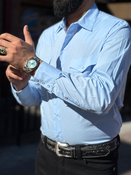 Men's Sky Blue Classic Western Pearl Snap Shirt