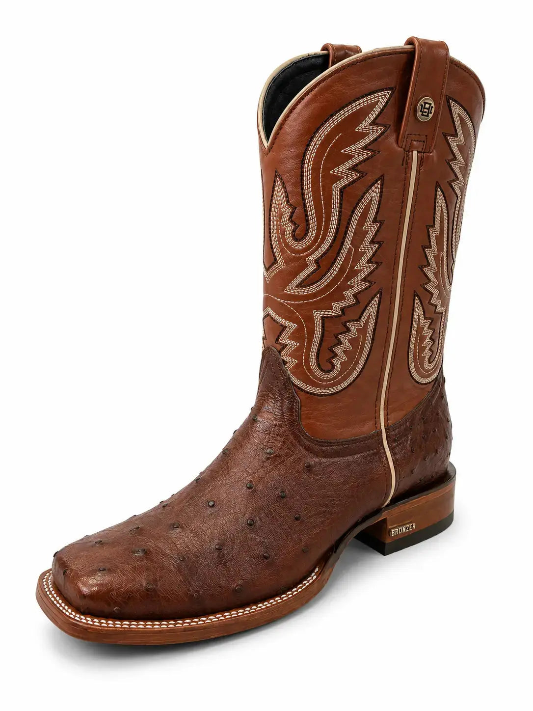 Bronzer Men’s Genuine Full Quill Ostrich Square Toe Western Boots Chocolate Brown Back