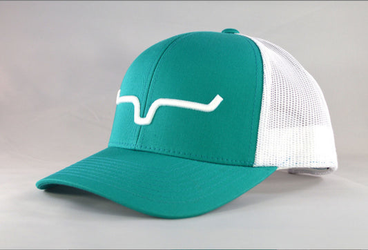 Kimes Ranch Weekly Trucker Hat – Teal/White Snapback