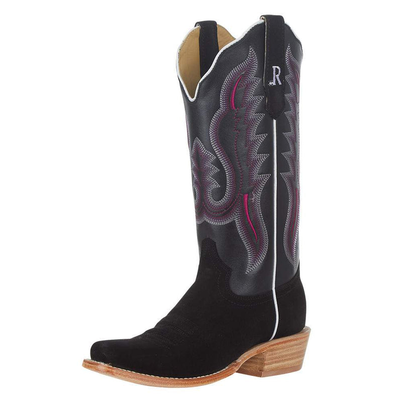 R. Watson Women’s Black Roughout Cutter Toe Cowboy Boots – 13” Last Rodeo Western Wear & Hat Bar