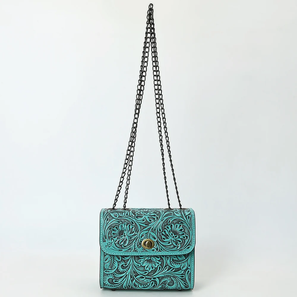 American Darling Turquoise Hand-Tooled Floral Leather Crossbody Bag Last Rodeo Western Wear & Hat Bar