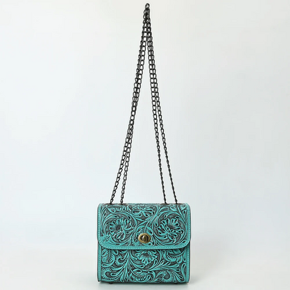 American Darling Turquoise Hand-Tooled Floral Leather Crossbody Bag Last Rodeo Western Wear & Hat Bar