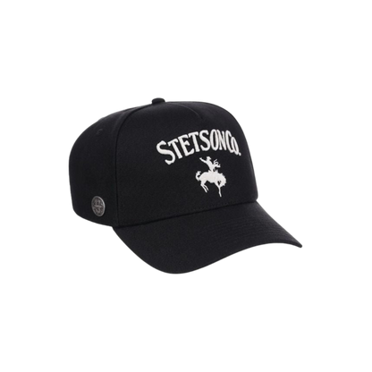 Stetson Co. black ball cap with adjustable snapback, side view