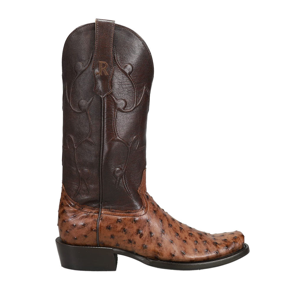 R. Watson Men’s Full Quill Ostrich Square Toe Cowboy Boots – Brown | 13” Shaft