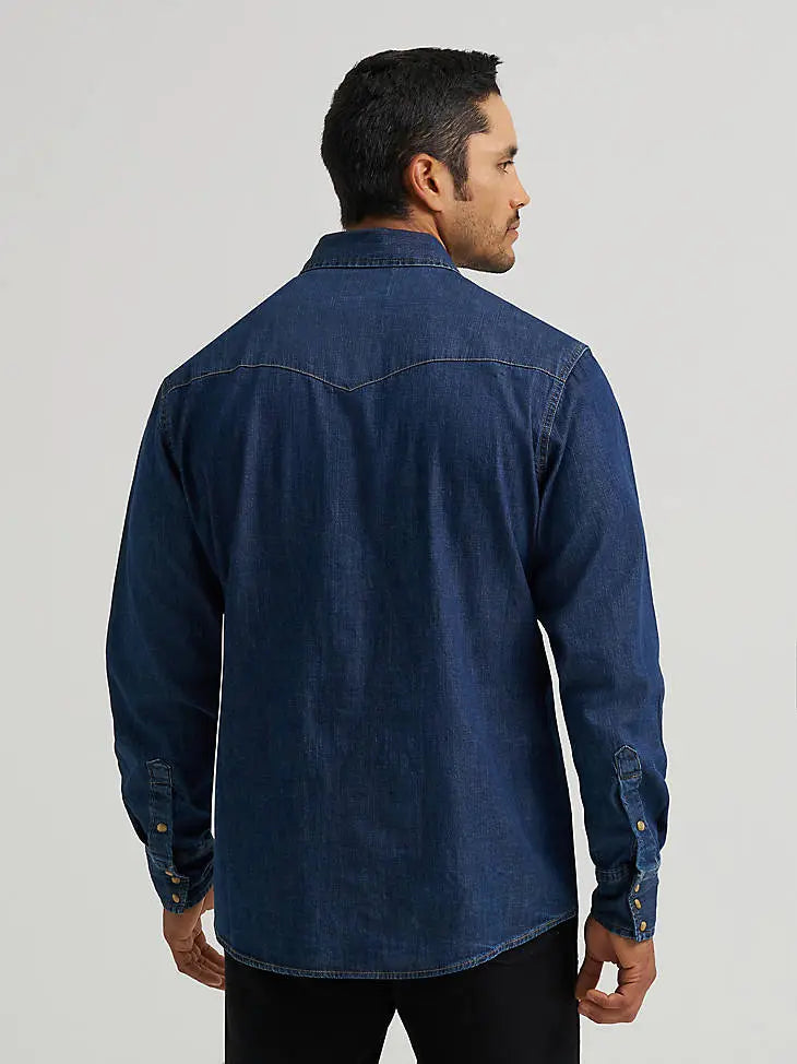 Wrangler Men’s Classic Denim Western Snap Shirt – Light & Dark Wash Last Rodeo Western Wear & Hat Bar