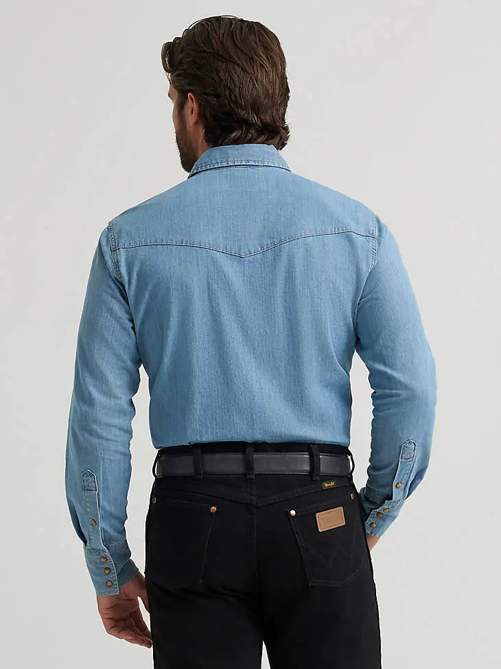 Wrangler Men’s Classic Denim Western Snap Shirt – Light & Dark Wash Last Rodeo Western Wear & Hat Bar