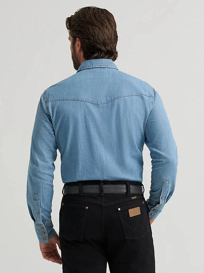 Wrangler Men’s Classic Denim Western Snap Shirt – Light & Dark Wash Last Rodeo Western Wear & Hat Bar