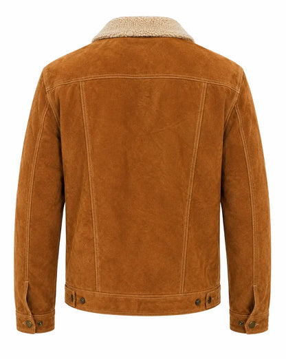 Men’s Cafe Brown Shearling Collar Suede Leather Western Jacket Last Rodeo Western Wear & Hat Bar