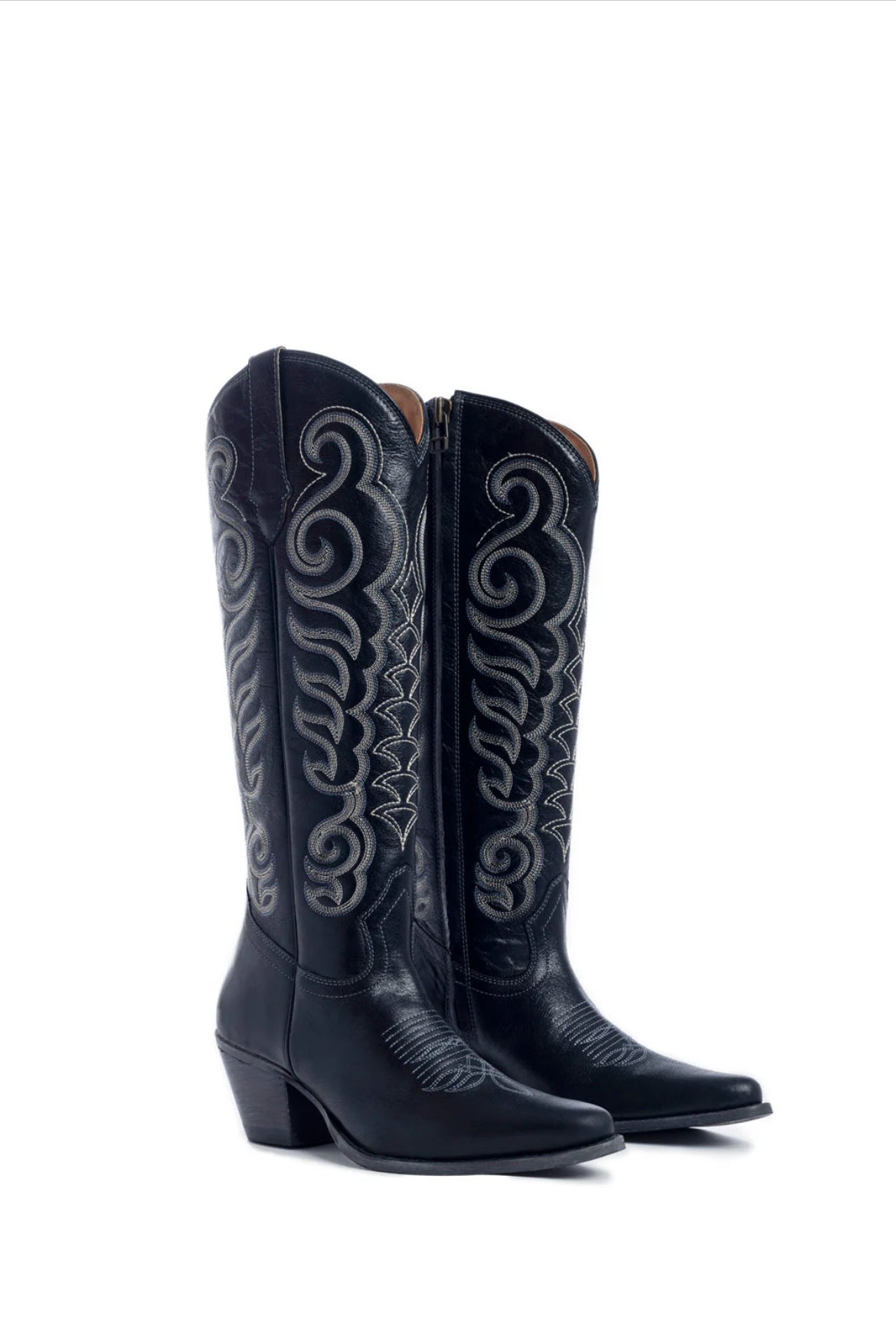 Black Embroidered Tall Western Boots