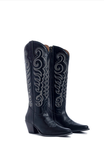 Black Embroidered Tall Western Boots