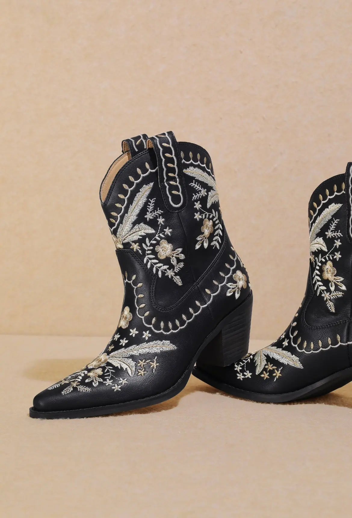 Black Embroidered Floral Western Ankle Boots Last Rodeo Western Wear & Hat Bar