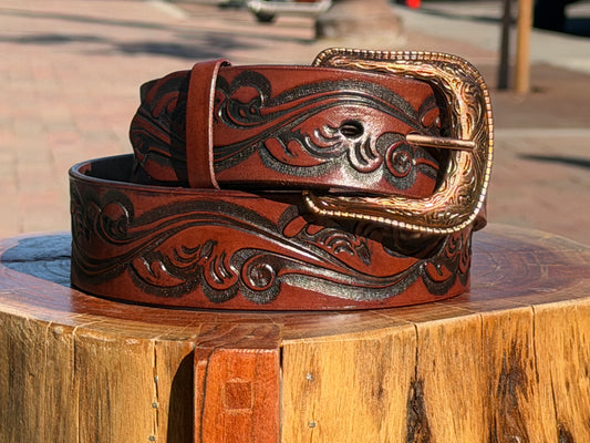 Leather Western Belt Chestnut Brown