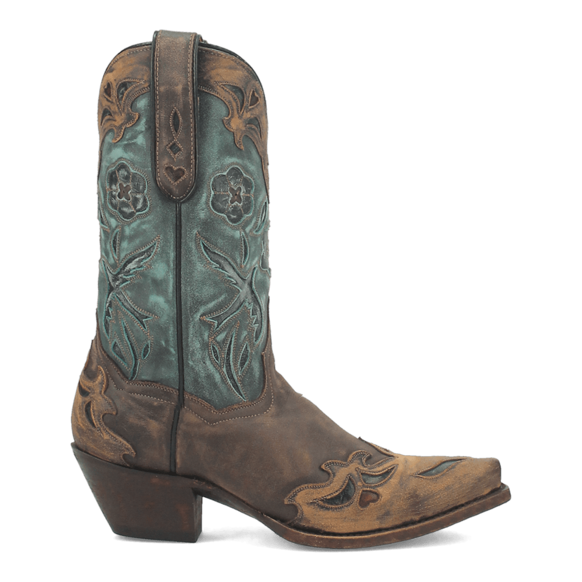 Vintage Bluebird Leather Boot - Chocolate/Teal, inside angle