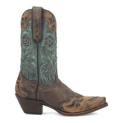 Vintage Bluebird Leather Boot - Chocolate/Teal, inside angle